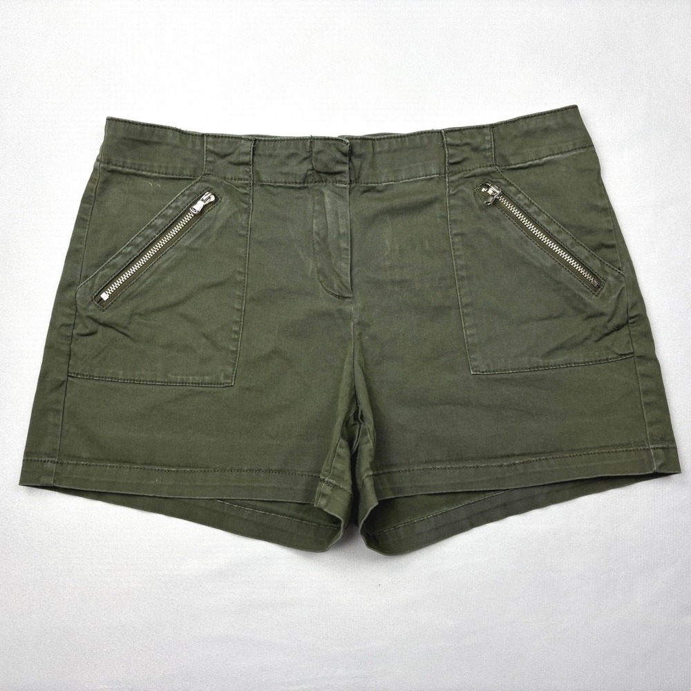 New York & Company Shorts‎ Womens 4 Olive Green Twill Stretch Utility Zip Cargo